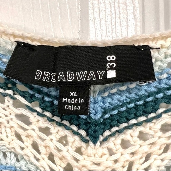 NWT Broadway 38 crochet open knit striped boho button down sweater zigzag XL - Picture 8 of 11